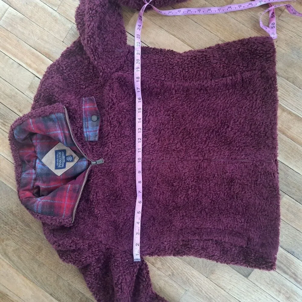Pendleton Deep Pile Sherpa Burgundy Red Full Zip Plaid Women’s Medium Jacket - Picture 7 of 9
